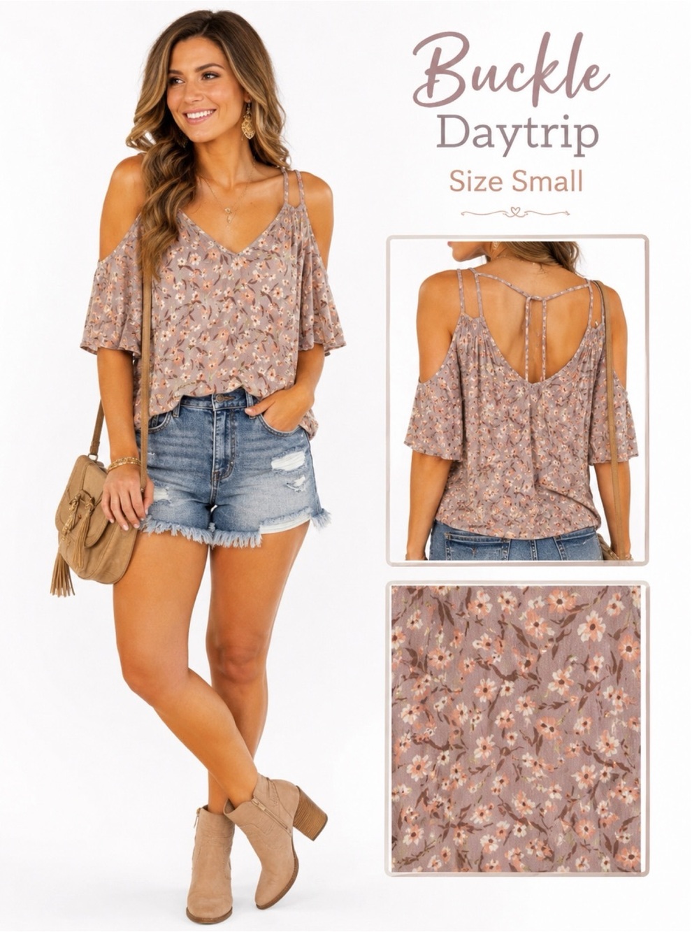 BUCKLE Daytrip Mauve Floral Print Cold Shoulder Top Size Small